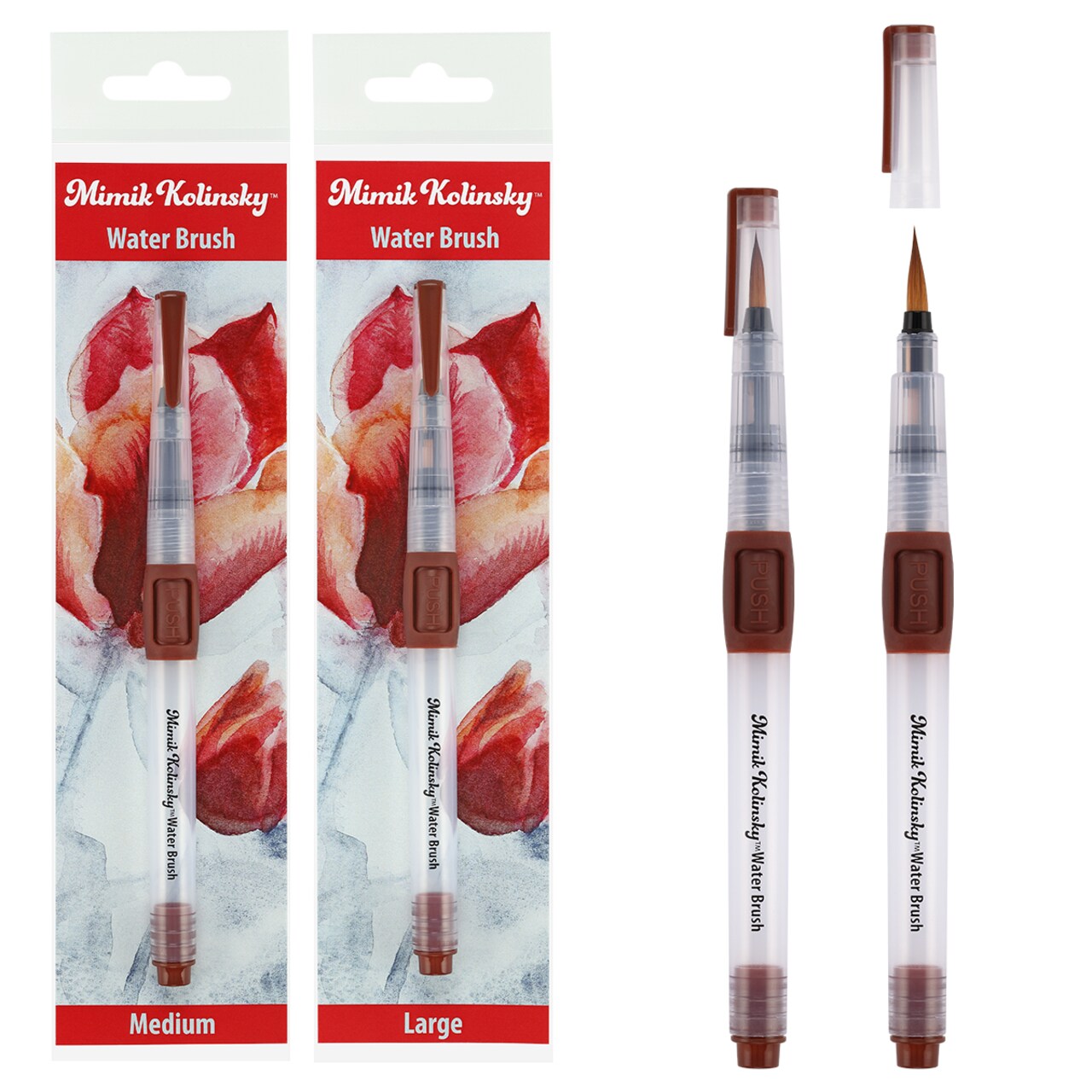 Mimik Kolinsky Synthetic Water Brushes - Handmade in Germany, Watercolor Brushes with Highly Absorbent Bristles, See-Through Water Reservoir, Perfect for Ink & Liquid Watercolor On-the-Go